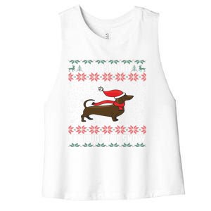 Dachshund Through The Snow Ugly Christmas Gift Women's Racerback Cropped Tank