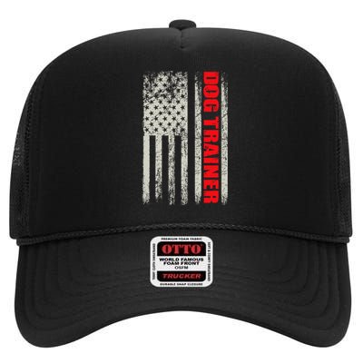 Dog Trainer Usa Flag Dog Training Fun K9 Training Show Dog High Crown Mesh Back Trucker Hat