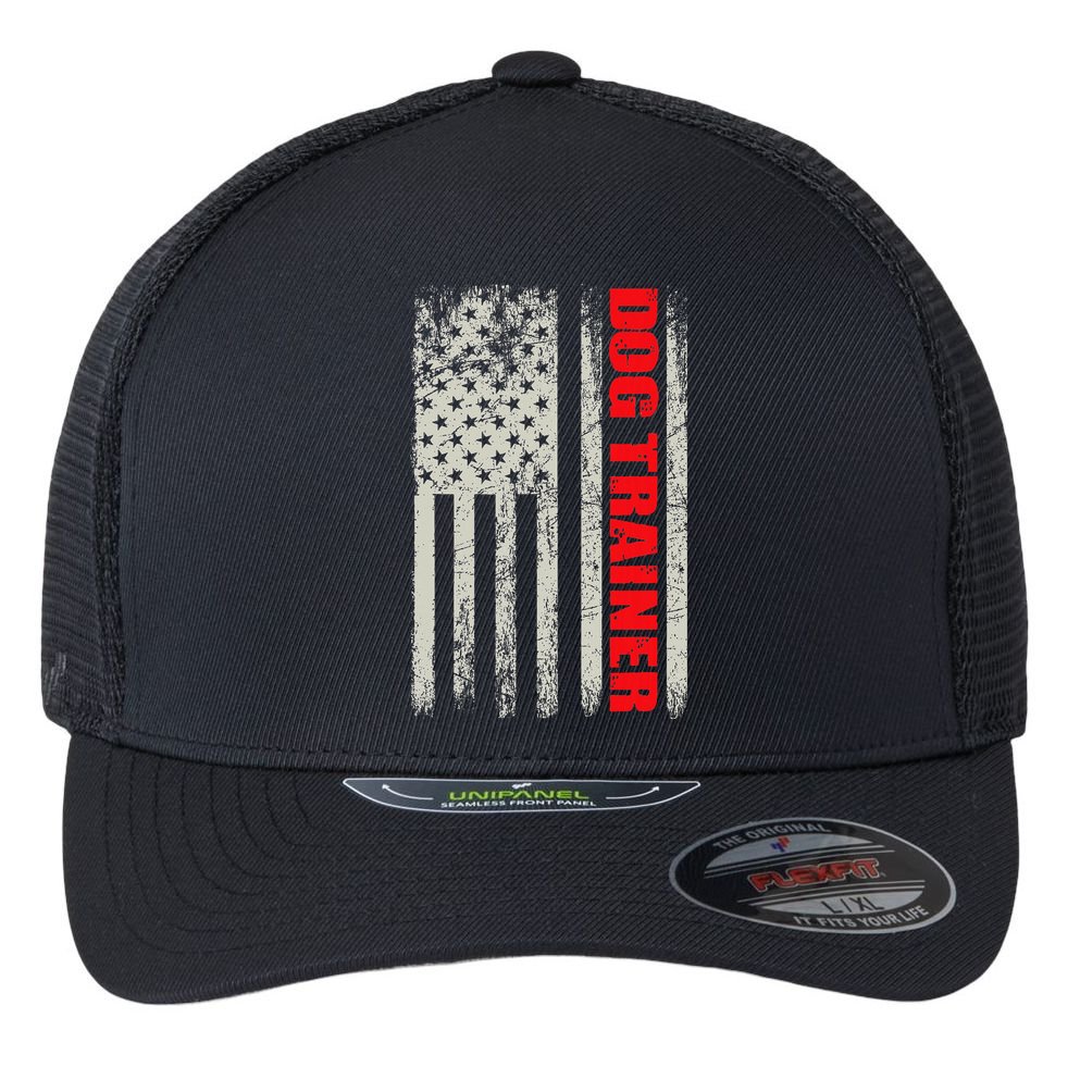 Dog Trainer Usa Flag Dog Training Fun K9 Training Show Dog Flexfit Unipanel Trucker Cap