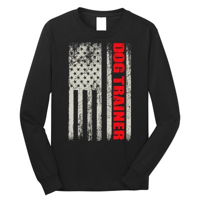 Dog Trainer Usa Flag Dog Training Fun K9 Training Show Dog Long Sleeve Shirt