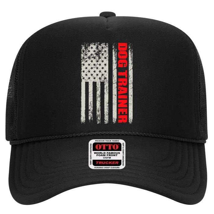 Dog Trainer USA Flag Dog Training Fun K9 Training Show Dog High Crown Mesh Back Trucker Hat