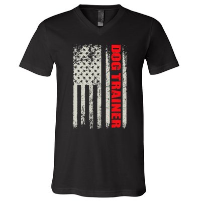 Dog Trainer USA Flag Dog Training Fun K9 Training Show Dog V-Neck T-Shirt