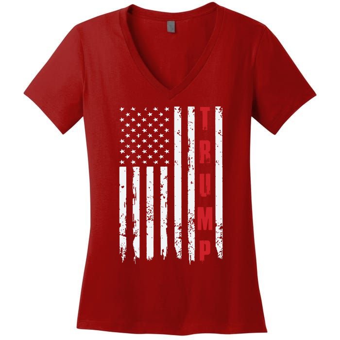 Donald Trump Usa President Vintage Flag On Back Women's V-Neck T-Shirt