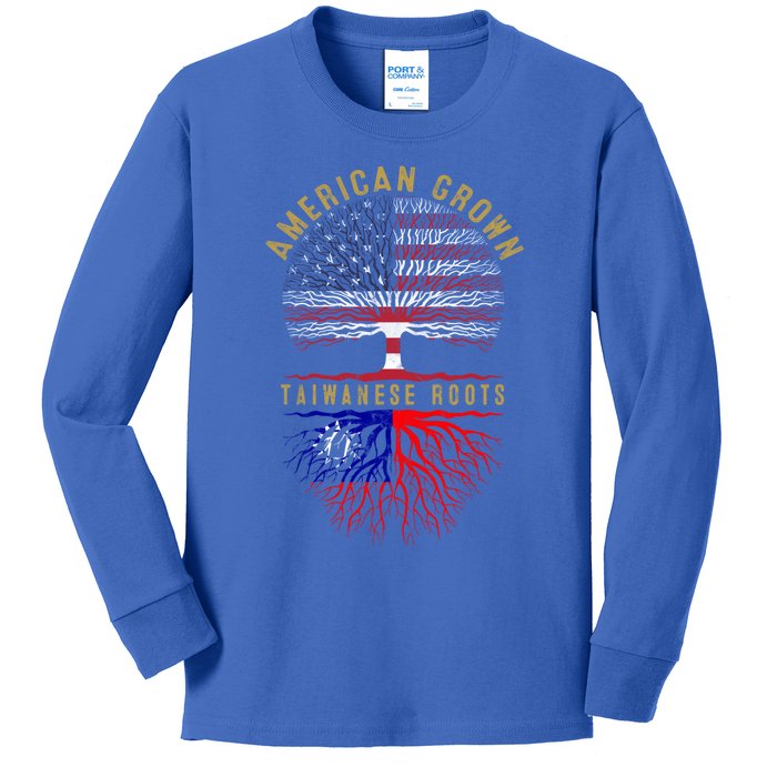 Distressed Tree Usa Flag American Grown Taiwanese Roots Gift Kids Long Sleeve Shirt