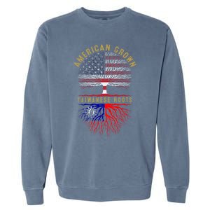 Distressed Tree Usa Flag American Grown Taiwanese Roots Gift Garment-Dyed Sweatshirt