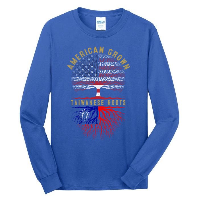 Distressed Tree Usa Flag American Grown Taiwanese Roots Gift Tall Long Sleeve T-Shirt