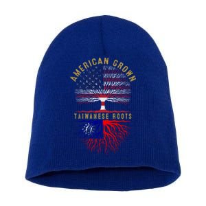 Distressed Tree Usa Flag American Grown Taiwanese Roots Gift Short Acrylic Beanie