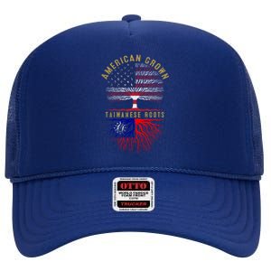 Distressed Tree Usa Flag American Grown Taiwanese Roots Gift High Crown Mesh Back Trucker Hat