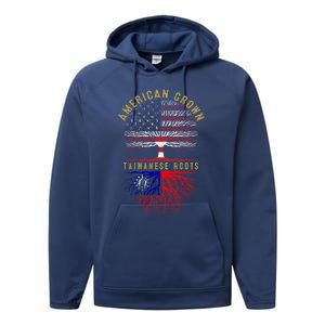 Distressed Tree Usa Flag American Grown Taiwanese Roots Gift Performance Fleece Hoodie