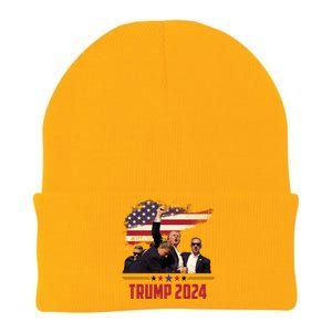 Donald Trump Usa Flag Fist Fight Election 2024 Knit Cap Winter Beanie