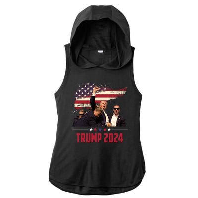 Donald Trump Usa Flag Fist Fight Election 2024 Ladies PosiCharge Tri-Blend Wicking Draft Hoodie Tank