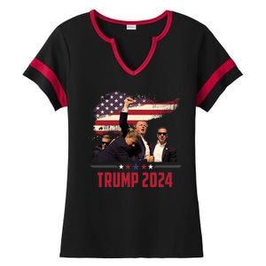 Donald Trump Usa Flag Fist Fight Election 2024 Ladies Halftime Notch Neck Tee