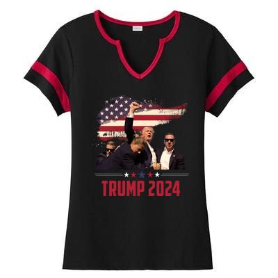 Donald Trump Usa Flag Fist Fight Election 2024 Ladies Halftime Notch Neck Tee