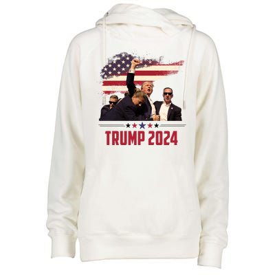 Donald Trump Usa Flag Fist Fight Election 2024 Womens Funnel Neck Pullover Hood