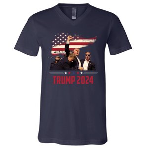 Donald Trump Usa Flag Fist Fight Election 2024 V-Neck T-Shirt