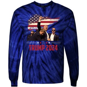 Donald Trump Usa Flag Fist Fight Election 2024 Tie-Dye Long Sleeve Shirt