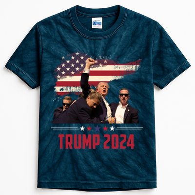 Donald Trump Usa Flag Fist Fight Election 2024 Kids Tie-Dye T-Shirt