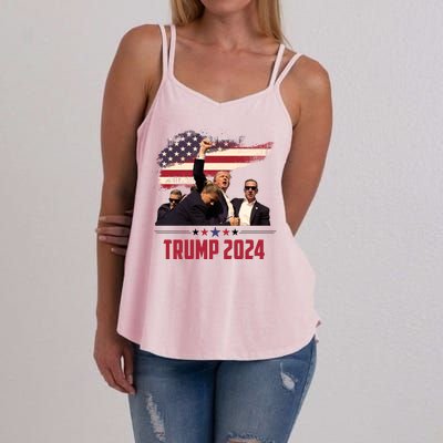 Donald Trump Usa Flag Fist Fight Election 2024 Women's Strappy Tank