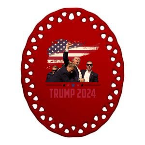 Donald Trump Usa Flag Fist Fight Election 2024 Ceramic Oval Ornament