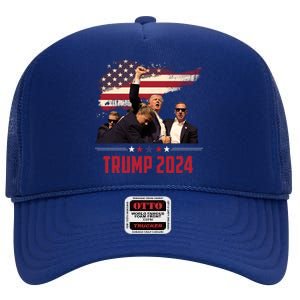 Donald Trump Usa Flag Fist Fight Election 2024 High Crown Mesh Back Trucker Hat