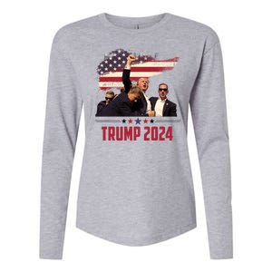 Donald Trump Usa Flag Fist Fight Election 2024 Womens Cotton Relaxed Long Sleeve T-Shirt