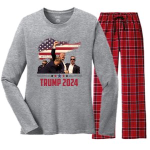 Donald Trump Usa Flag Fist Fight Election 2024 Women's Long Sleeve Flannel Pajama Set 