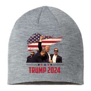 Donald Trump Usa Flag Fist Fight Election 2024 Sustainable Beanie