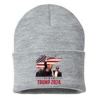 Donald Trump Usa Flag Fist Fight Election 2024 Sustainable Knit Beanie