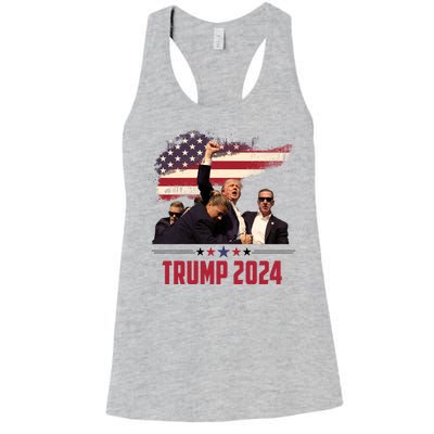 Donald Trump Usa Flag Fist Fight Election 2024 Women's Racerback Tank