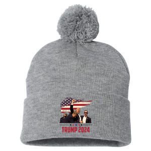 Donald Trump Usa Flag Fist Fight Election 2024 Pom Pom 12in Knit Beanie