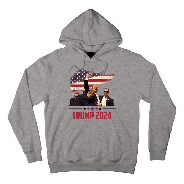 Donald Trump Usa Flag Fist Fight Election 2024 Tall Hoodie