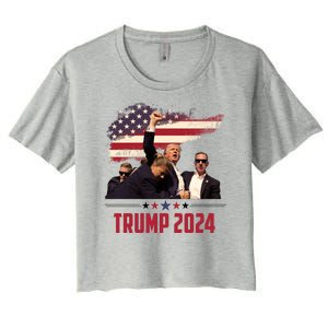 Donald Trump Usa Flag Fist Fight Election 2024 Women's Crop Top Tee