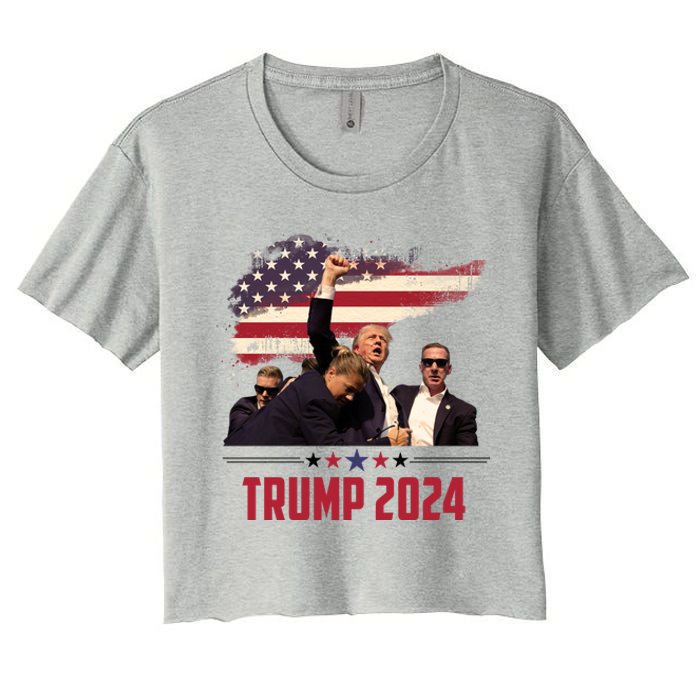 Donald Trump Usa Flag Fist Fight Election 2024 Women's Crop Top Tee