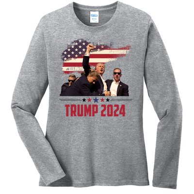 Donald Trump Usa Flag Fist Fight Election 2024 Ladies Long Sleeve Shirt