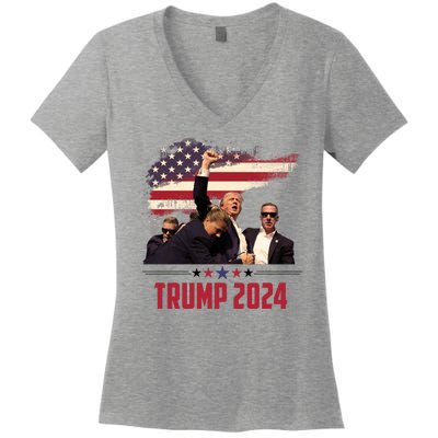 Donald Trump Usa Flag Fist Fight Election 2024 Women's V-Neck T-Shirt