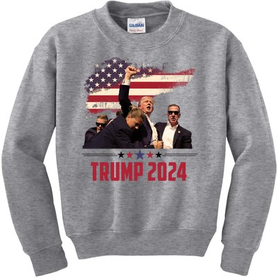 Donald Trump Usa Flag Fist Fight Election 2024 Kids Sweatshirt