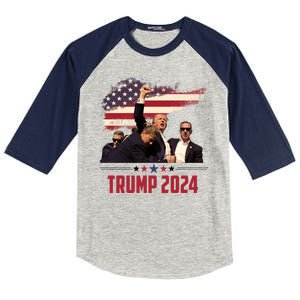 Donald Trump Usa Flag Fist Fight Election 2024 Kids Colorblock Raglan Jersey