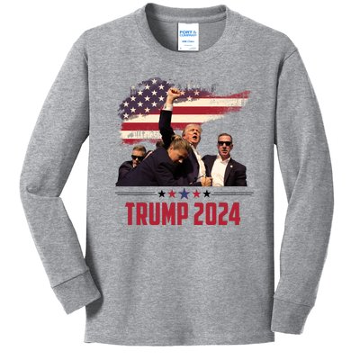 Donald Trump Usa Flag Fist Fight Election 2024 Kids Long Sleeve Shirt