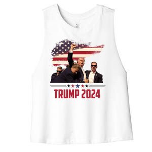 Donald Trump Usa Flag Fist Fight Election 2024 Women's Racerback Cropped Tank