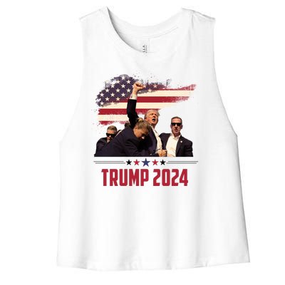 Donald Trump Usa Flag Fist Fight Election 2024 Women's Racerback Cropped Tank