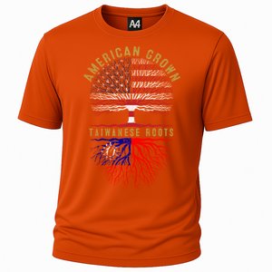 Distressed Tree Usa Flag American Grown Taiwanese Roots Gift Cooling Performance Crew T-Shirt