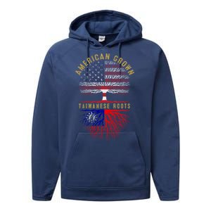 Distressed Tree Usa Flag American Grown Taiwanese Roots Gift Performance Fleece Hoodie