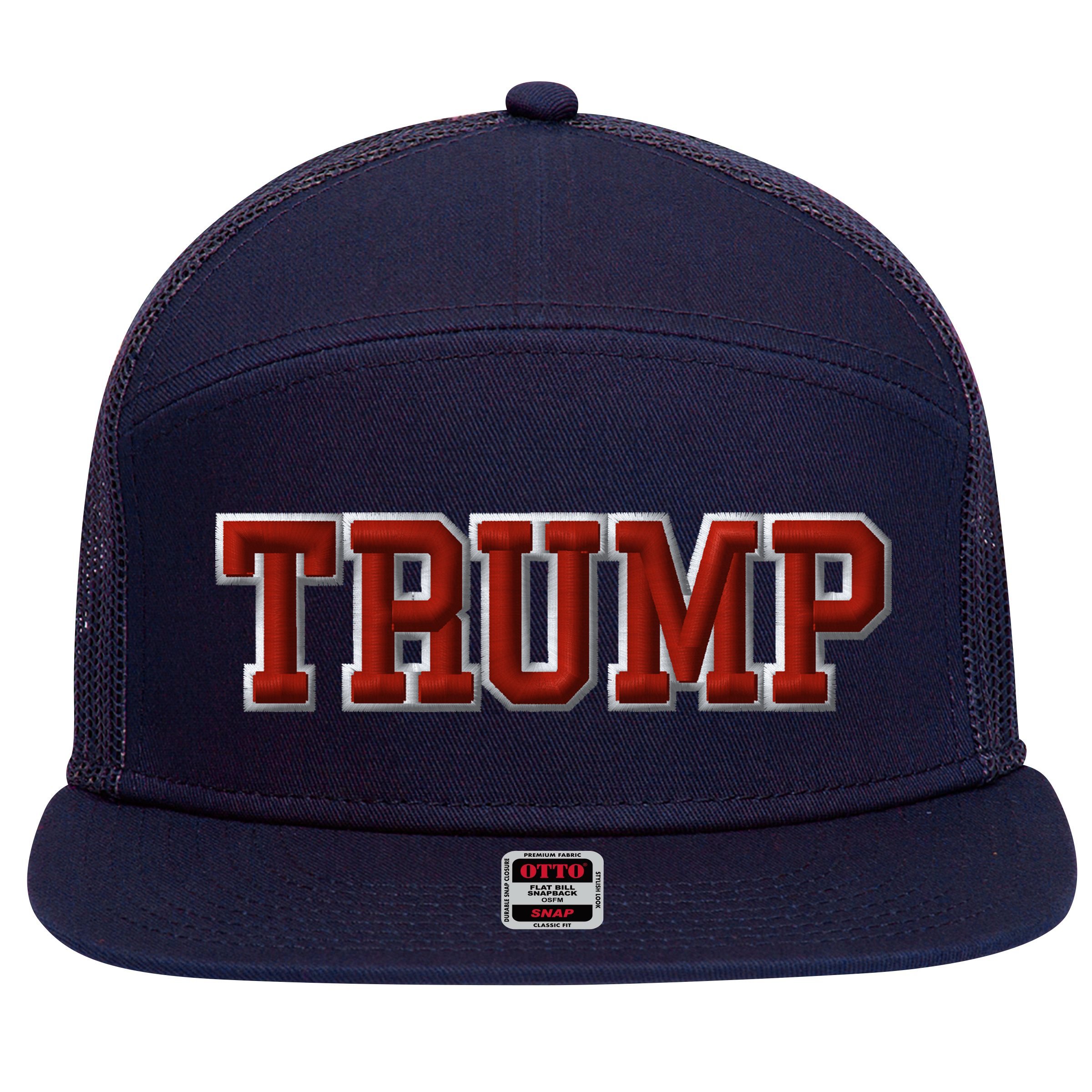 Donald Trump USA Stars And Stripes United States Of America Puff Embroidered Embroidered 7 Panel Mesh Trucker Snapback Hat