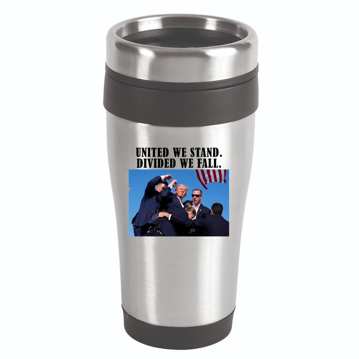 Donald Trump United We Stand Dived We Fall 16oz Travel Tumbler