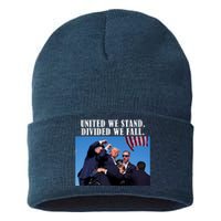 Donald Trump United We Stand Dived We Fall Sustainable Knit Beanie