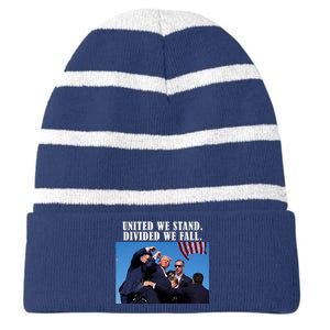 Donald Trump United We Stand Dived We Fall Striped Beanie with Solid Band