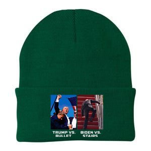 Donald Trump Vs Bullet Biden Vs Stairs Funny Trump Historic Knit Cap Winter Beanie