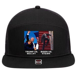 Donald Trump Vs Bullet Biden Vs Stairs Funny Trump Historic 7 Panel Mesh Trucker Snapback Hat