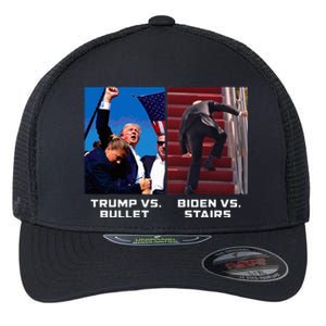 Donald Trump Vs Bullet Biden Vs Stairs Funny Trump Historic Flexfit Unipanel Trucker Cap