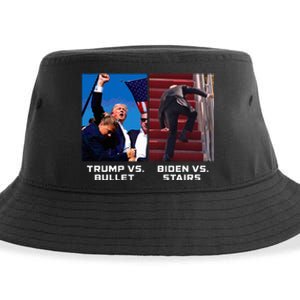 Donald Trump Vs Bullet Biden Vs Stairs Funny Trump Historic Sustainable Bucket Hat